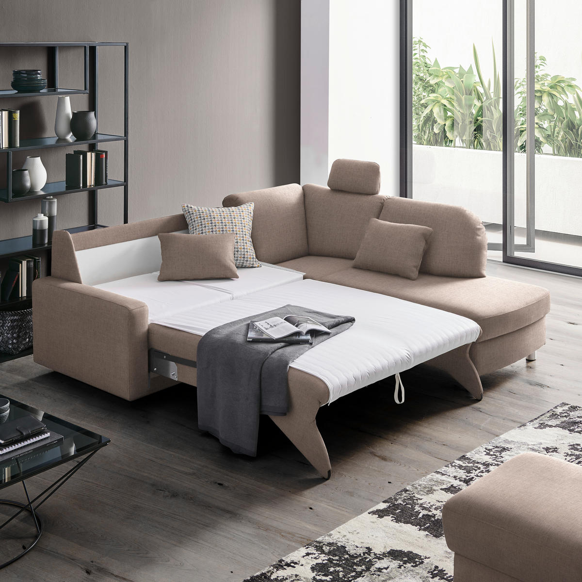ECKSOFA in Chenille Hellbraun  226/208 cm  - Hellbraun/Alufarben, KONVENTIONELL, Textil/Metall (226/208cm) - Sedda
