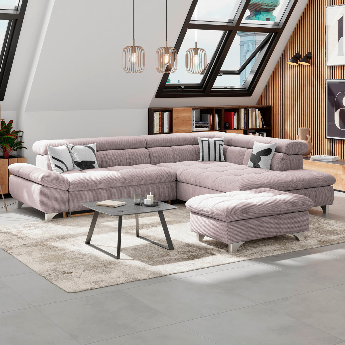 ECKSOFA Rosa Chenille  - Chromfarben/Rosa, KONVENTIONELL, Textil/Metall (312/234cm) - Livetastic