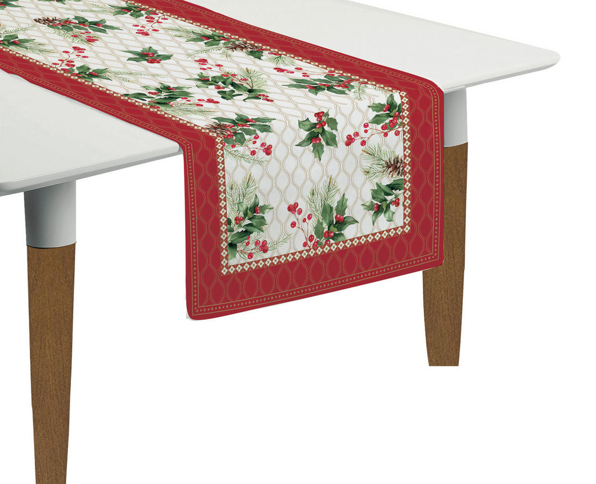 TISCHLÄUFER CHRISTMAS BERRIES 140/45 cm  - Smaragdgrün/Rot, Basics, Textil (140/45cm) - POZZI AND EASY LIFE