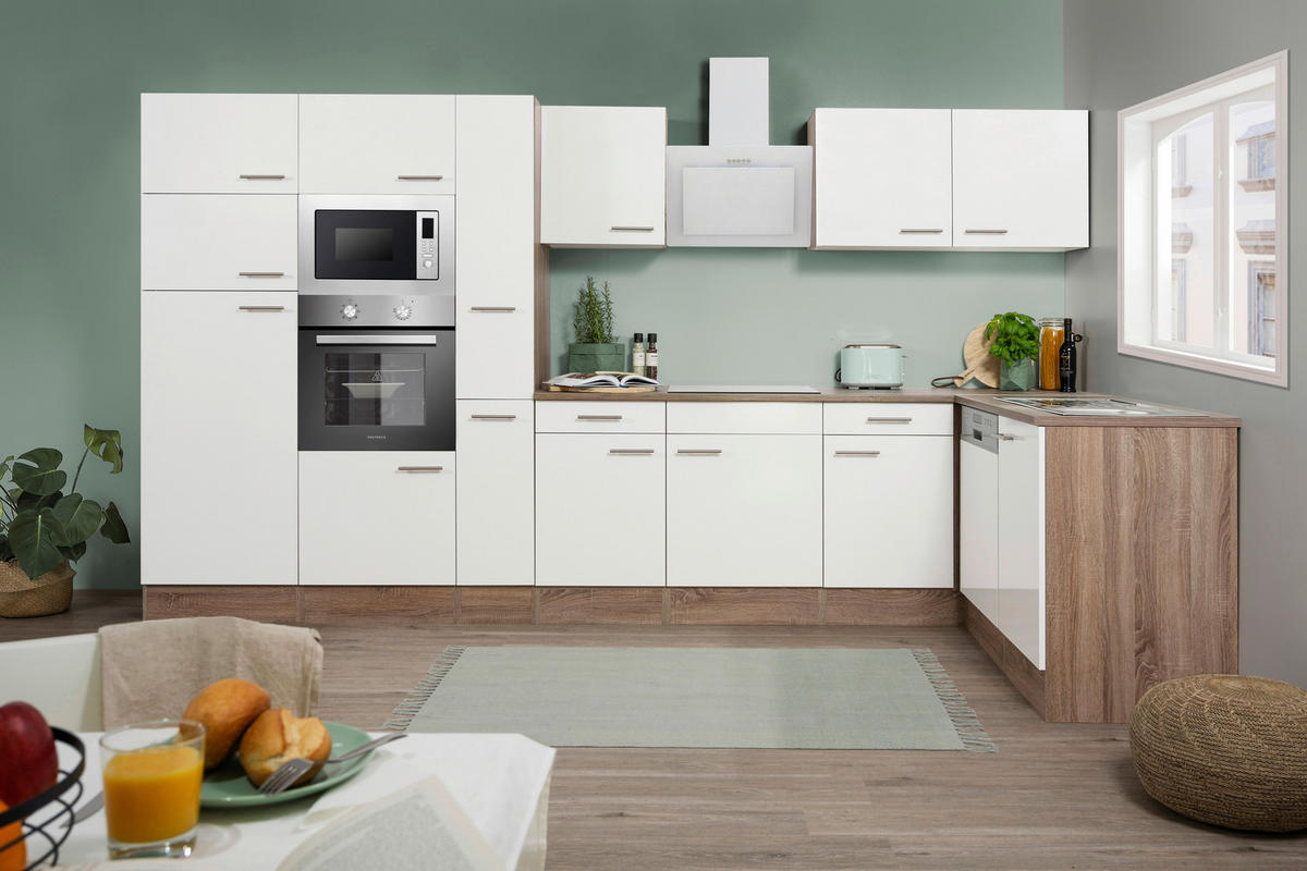 HÖRNKÖK 370/172 cm  i vit  - vit/ekfärgad, Basics, metall/trämaterial (370/172cm) - Respekta