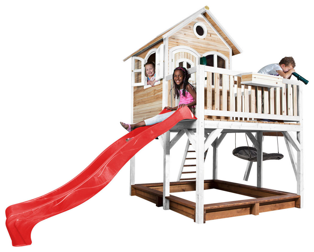 SPIELTURM 613/291/277 cm  - Weiss/Rot, Konventionell, Holz (613/291/277cm)