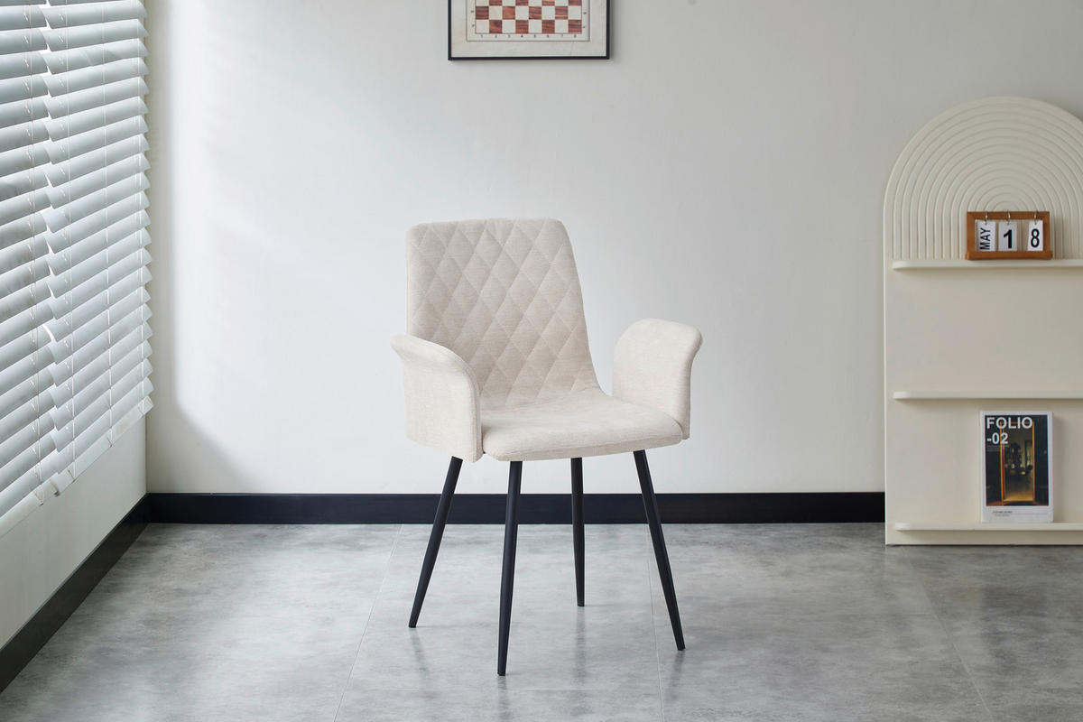 ARMLEHNSTUHL   Webstoff  - Beige/Schwarz, Design, Textil/Metall (61/87/55cm) - Ti'me