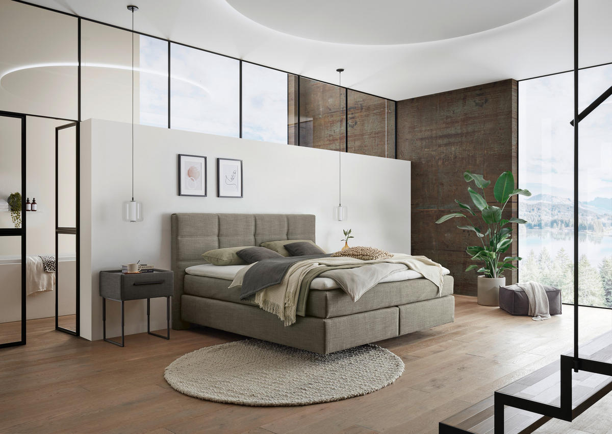 BOXSPRINGBETT 160/200 cm,  in Greige, Topper, Matratzen, H2 + H2 = mittel  - Greige/Schwarz, Design, Kunststoff/Textil (160/200cm) - Dieter Knoll