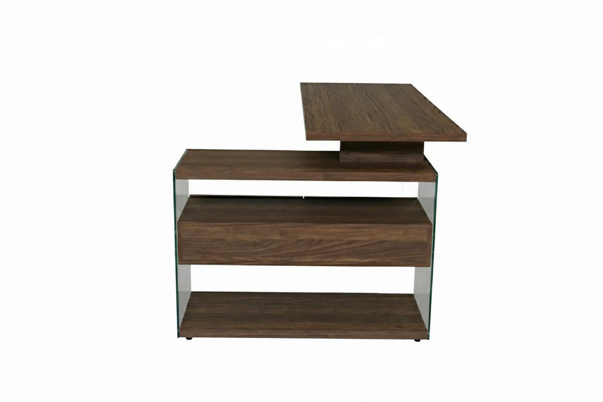 ECKSCHREIBTISCH 145/100/76 cm Walnussfarben Stauraum, seitenverkehrt montierbar  - Eichefarben/Walnussfarben, Design, Glas/Holzwerkstoff (145/100/76cm) - MID.YOU