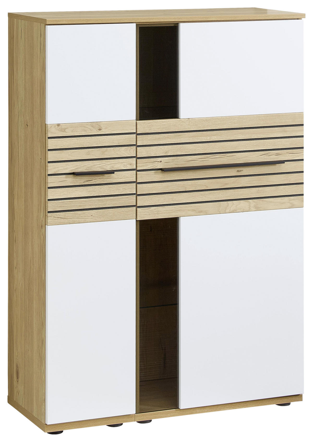 HIGHBOARD Weiß, Eichefarben  90/131/40 cm  - Eichefarben/Schwarz, KONVENTIONELL, Glas/Holzwerkstoff (90/131/40cm) - Venda