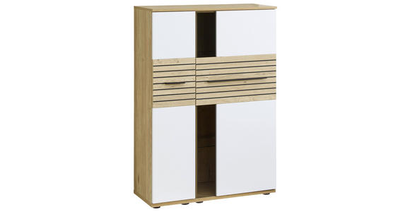 HIGHBOARD Weiß, Eichefarben  90/131/40 cm  - Eichefarben/Schwarz, KONVENTIONELL, Glas/Holzwerkstoff (90/131/40cm) - Venda