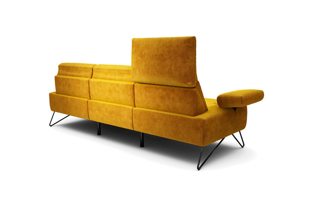 3-SITZER-SOFA Samt Gelb  - Gelb/Schwarz, Design, Textil/Metall (234-264/85/86-94cm) - SENSOO