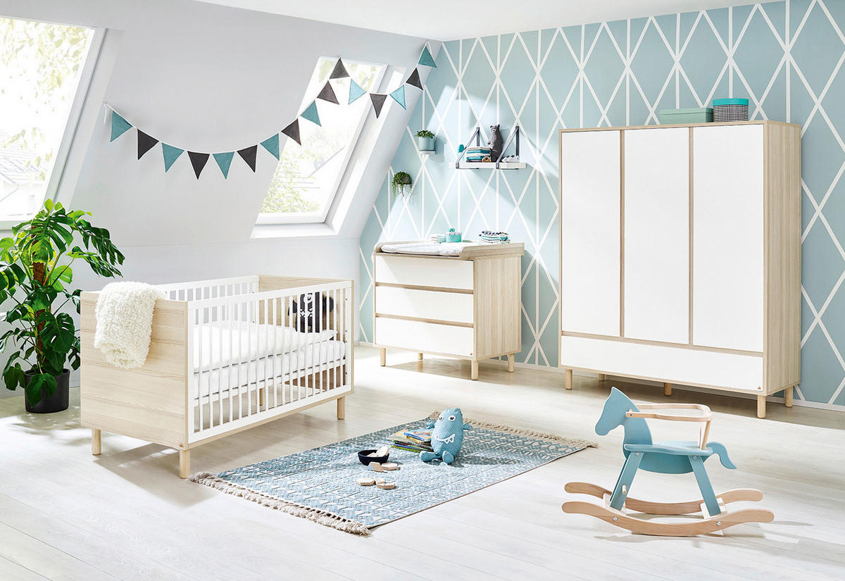 BABYZIMMER FLOW  - Eschefarben/Weiß, Design, Holzwerkstoff - Pinolino