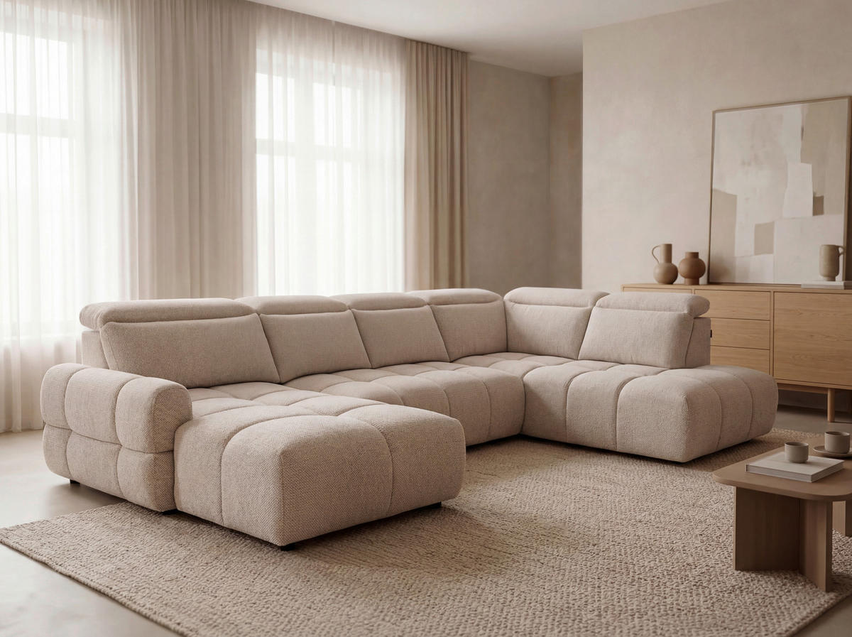 SAROKKANAPÉ textil bézs  - bézs/fekete, Design, műanyag/textil (183/358/223cm) - Welnova