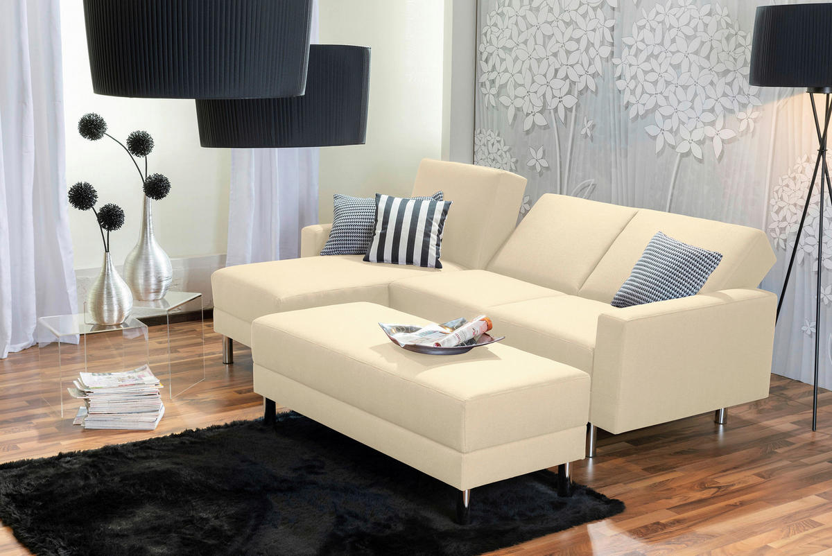 ECKSCHLAFSOFA inkl. Hocker in Beige Textil   - Chromfarben/Beige, Konventionell, Textil/Metall (152/230cm) - Max Winzer