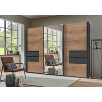SCHWEBETÜRENSCHRANK 3-türig Graphitfarben, Eichefarben  - Eichefarben/Schwarz, MODERN, Holzwerkstoff/Metall (300/216/65cm) - Stylife
