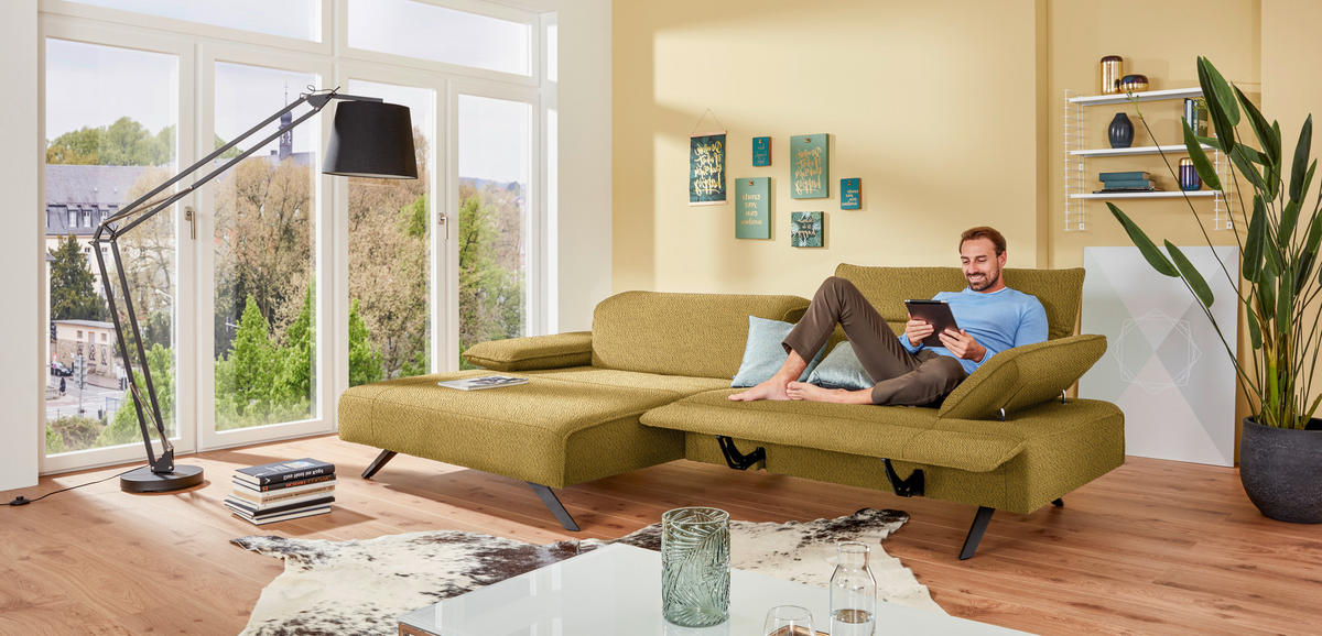 ECKSOFA in Flachgewebe Goldfarben  - Anthrazit/Goldfarben, Design, Textil/Metall (166/280cm) - Johann Jakob