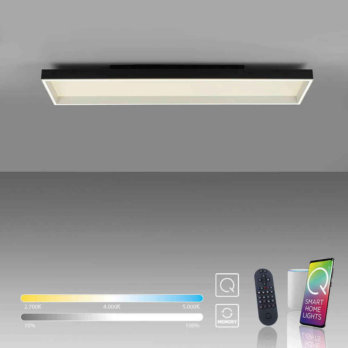 LED-DECKENLEUCHTE  Smart 120/30/8.4 cm   - Schwarz, Basics, Kunststoff/Metall (120/30/8.4cm) - Paul Neuhaus