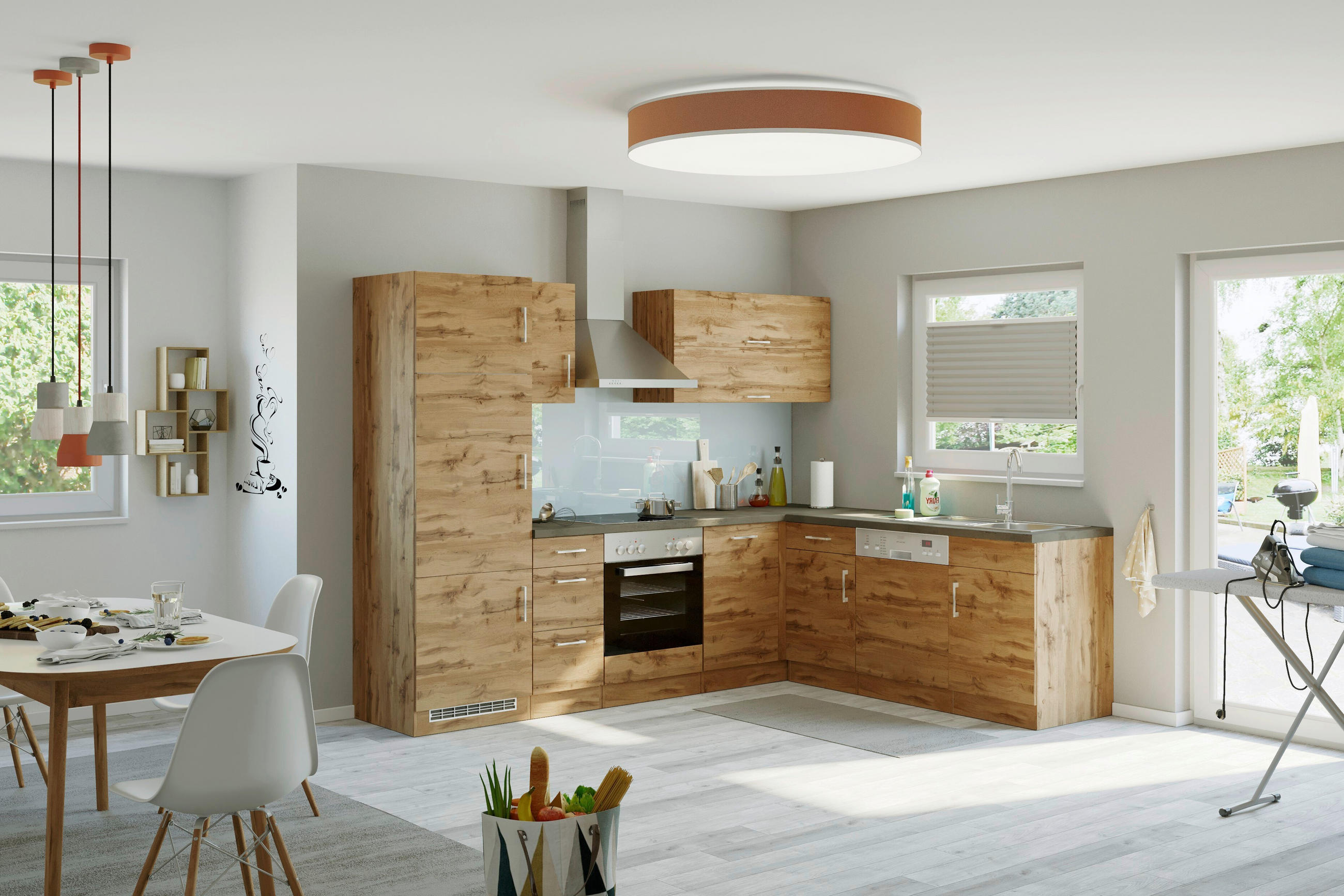 ECKKÜCHE 210/270 cm  in Schieferfarben, Eiche Wotan  - Chromfarben/Schieferfarben, MODERN, Holzwerkstoff/Metall (210/270cm) - Held