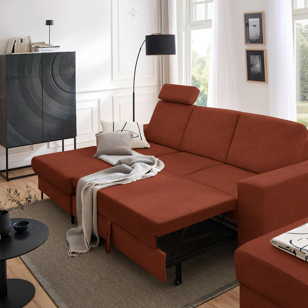 ECKSOFA in Velours Rostfarben  - Rostfarben/Schwarz, Konventionell, Textil/Metall (167/247cm) - Stylife