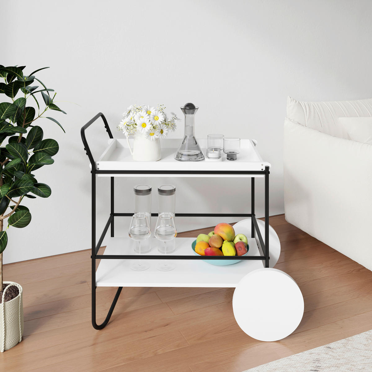 SERVIERWAGEN in Schwarz, Weiß  - Schwarz/Weiß, Basics, Holzwerkstoff/Metall (91/80,5/54cm) - MID.YOU