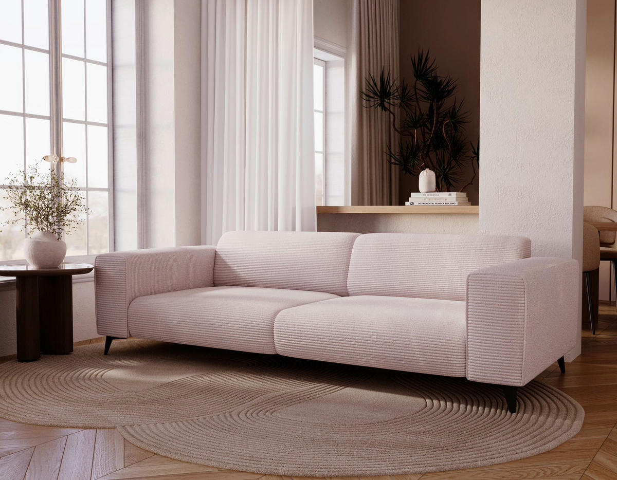 3-SITZER-SOFA Cord Creme  - Creme/Schwarz, KONVENTIONELL, Textil/Metall (237/75/104cm) - Carryhome