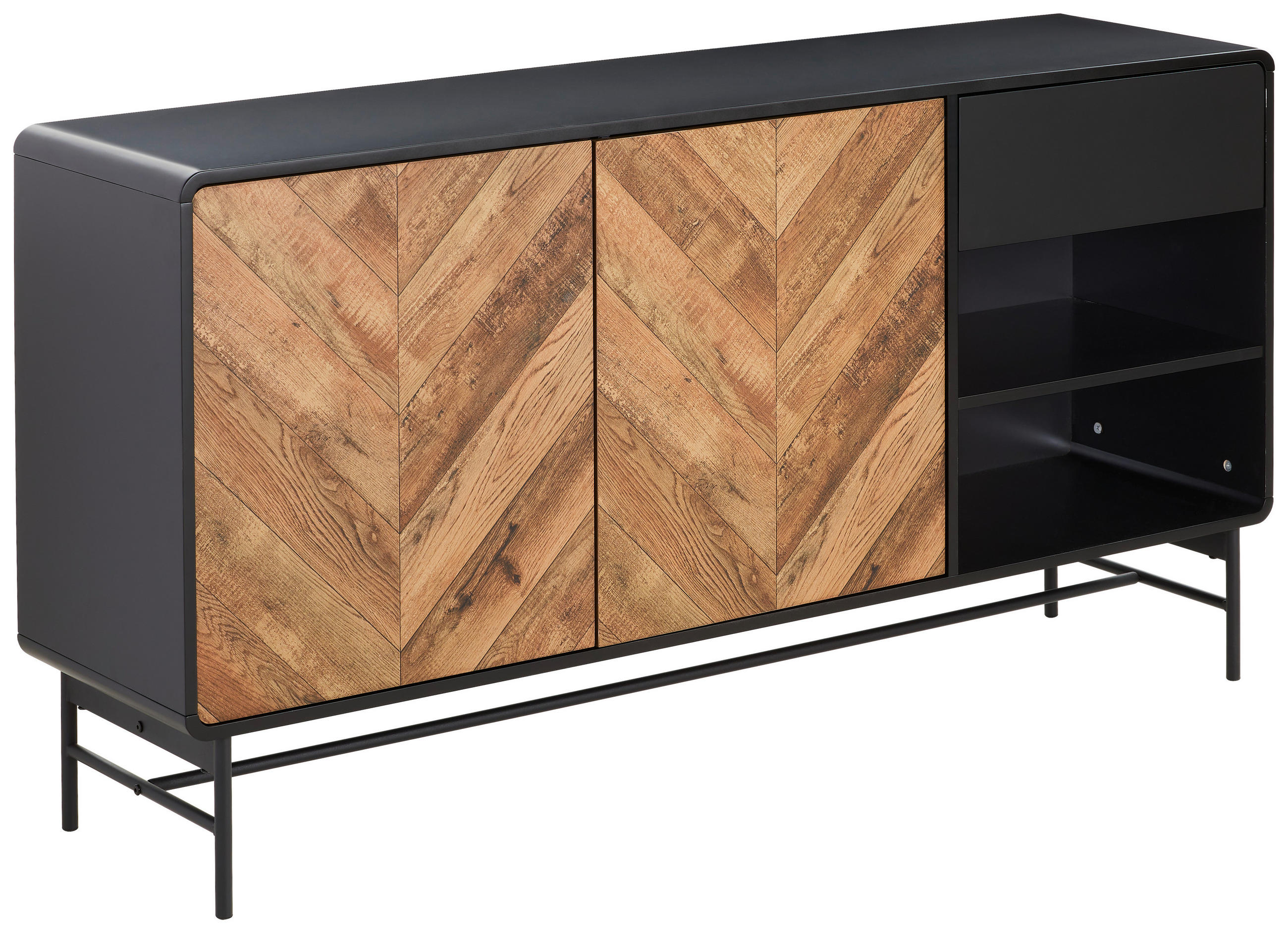 SIDEBOARD in 160/82/40 cm - Eichefarben/Schwarz, MODERN, Holzwerkstoff/Metall (160/82/40cm) - MID.YOU
