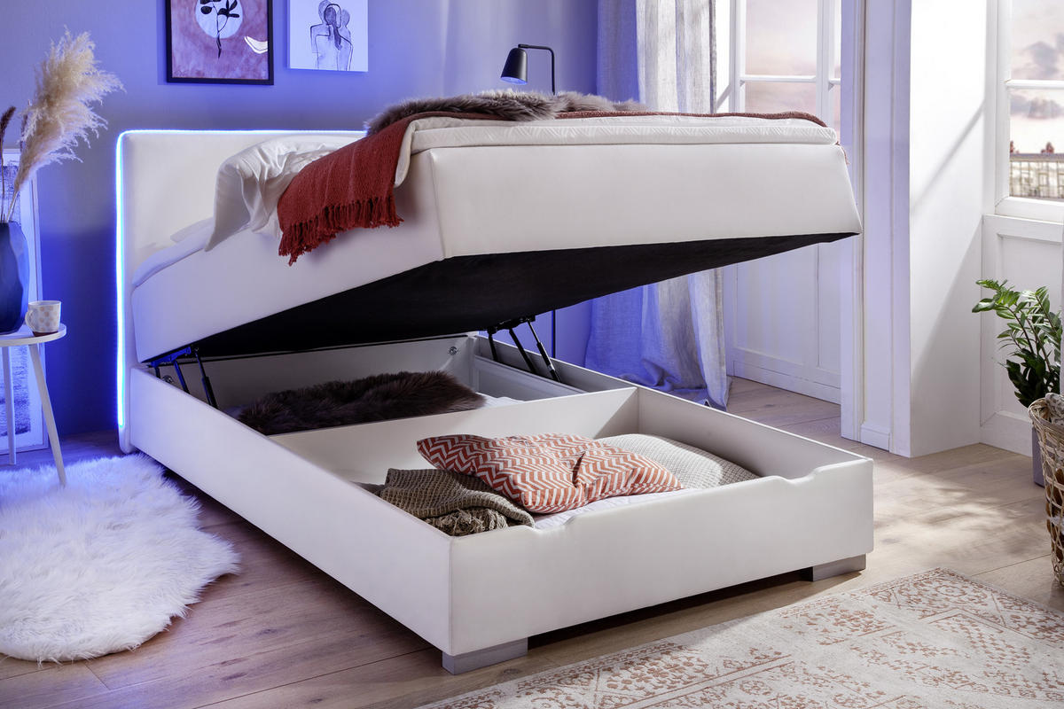 BOXSPRINGBETT 120/200 cm  in Weiß  - Silberfarben/Weiß, MODERN, Kunststoff/Textil (120/200cm) - Livetastic