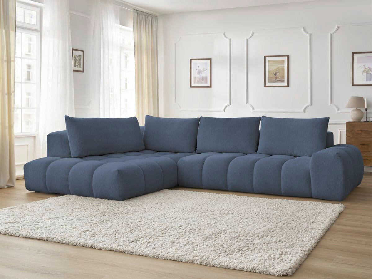ECKSOFA Ottomane links  EVEREST Dunkelblau Flachgewebe  - Schwarz/Dunkelblau, MODERN, Kunststoff/Textil (210/352cm) - Livetastic