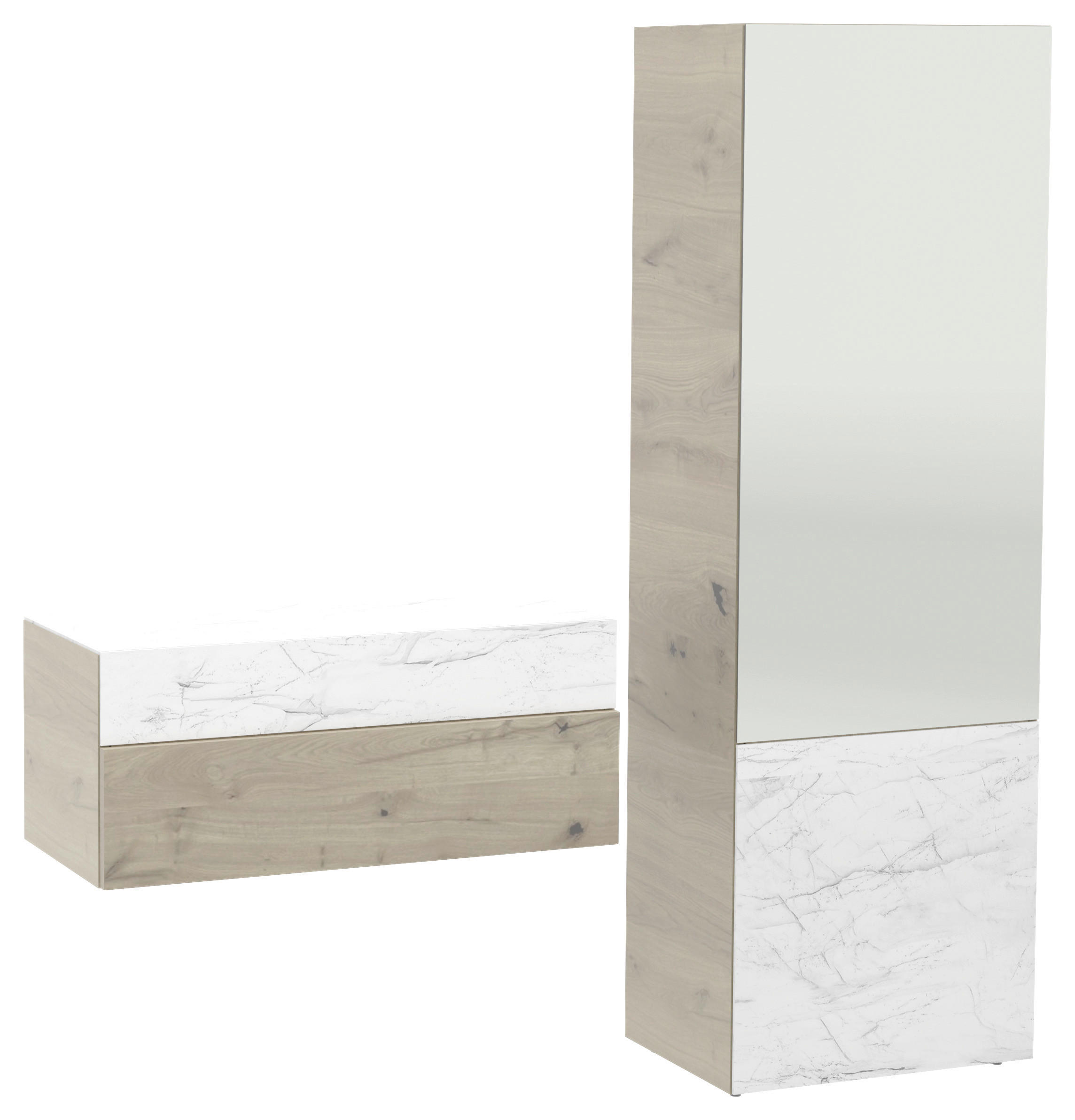 GARDEROBE 2-teilig  in 184/194/42,6 cm  - Eichefarben/Weiß, Natur, Glas/Holz (184/194/42,6cm) - Voglauer