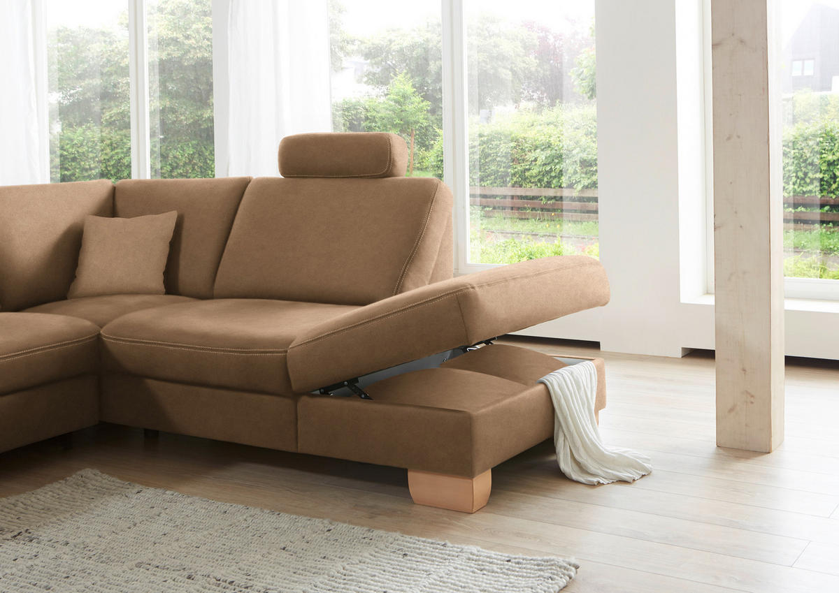 ECKSOFA in Mikrofaser Sandfarben  286/236 cm  - Sandfarben/Wildeiche, Natur, Holz/Textil (286/236cm) - Voleo