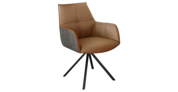 ARMLEHNSTUHL drehbar in Eisen Echtleder pigmentiert - Cognac/Schwarz, Design, Leder/Textil (59,5/87,5/69cm) - Novel
