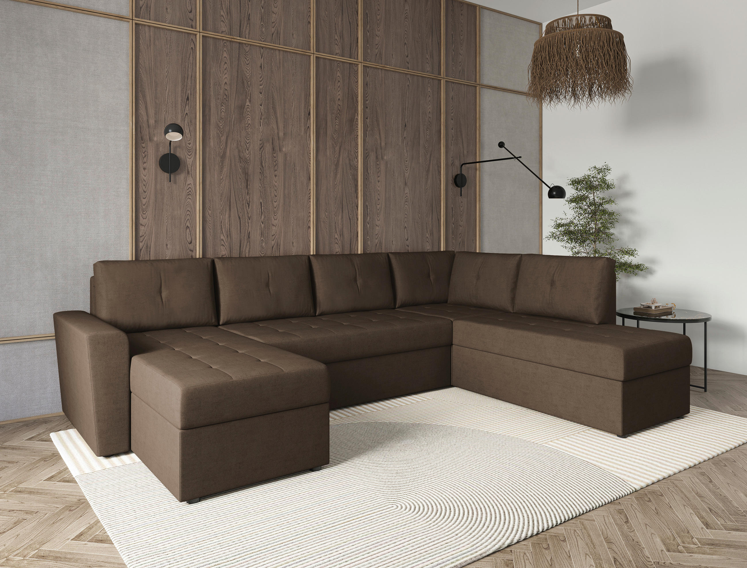 WOHNLANDSCHAFT TERMOLI Braun Jacquard  - Schwarz/Braun, Design, Kunststoff/Textil (155/297/212cm) - MID.YOU