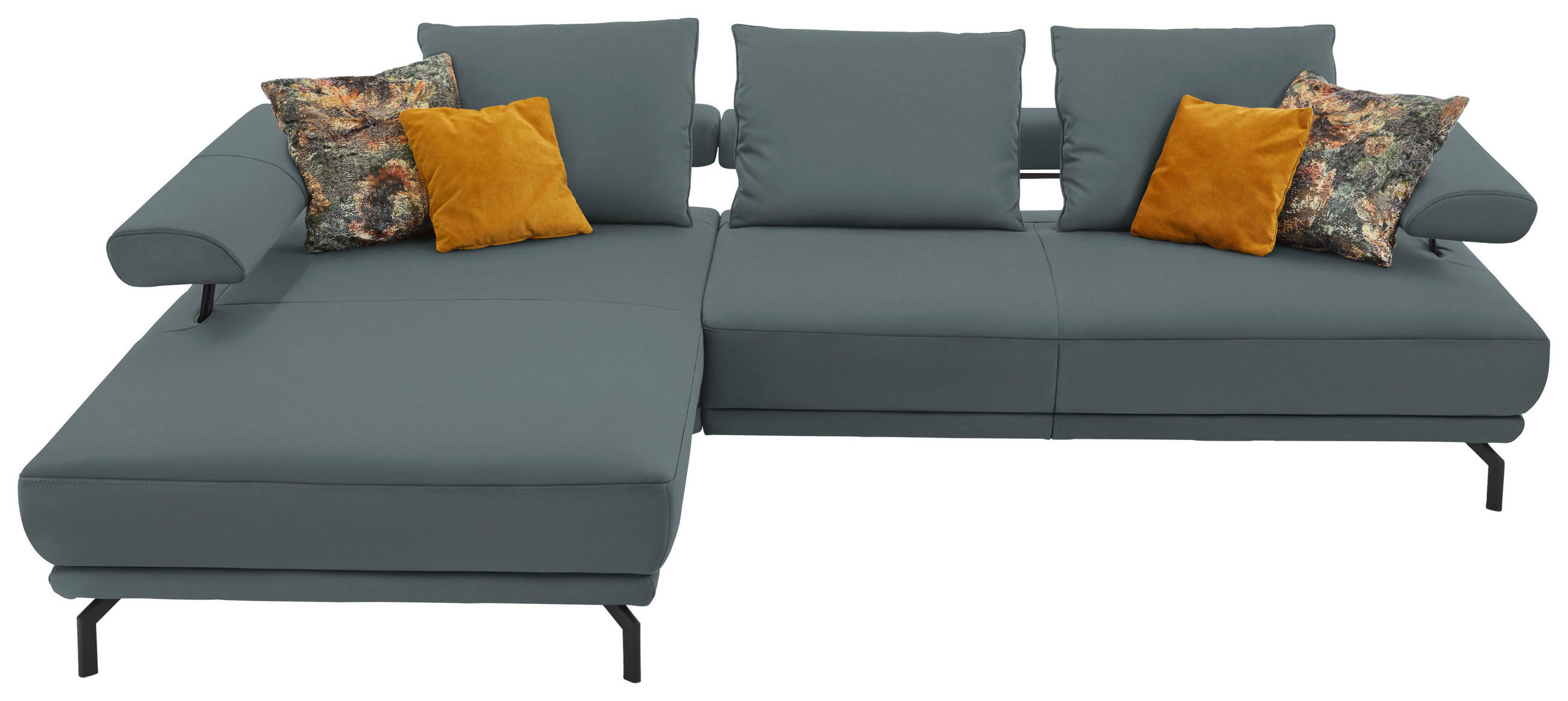 ECKSOFA in Echtleder Blau, Grau  224/305 cm  - Blau/Schwarz, Design, Leder/Metall (224/305cm) - Dieter Knoll