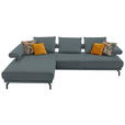 ECKSOFA in Echtleder Blau, Grau  - Blau/Schwarz, Design, Leder/Metall (224/305cm) - Dieter Knoll