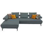 ECKSOFA in Echtleder Blau, Grau  - Blau/Schwarz, Design, Leder/Metall (224/305cm) - Dieter Knoll