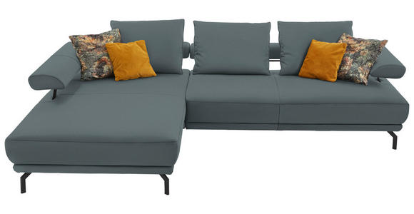 ECKSOFA in Echtleder Blau, Grau 224/305 cm - Blau/Schwarz, Design, Leder/Metall (224/305cm) - Dieter Knoll