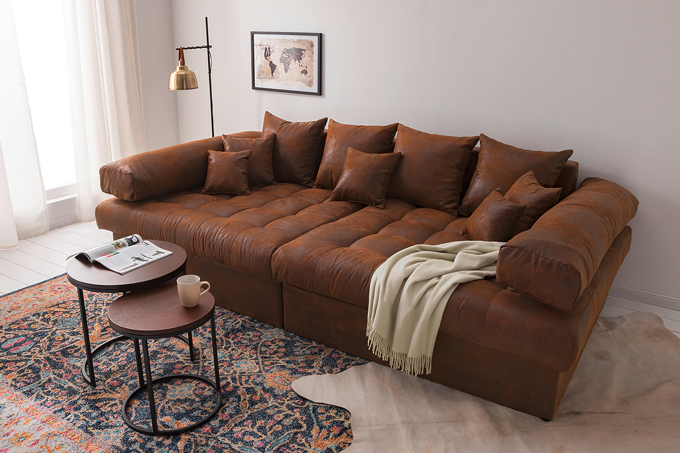 BIGSOFA in Lederlook (vegan) Braun  - Schwarz/Braun, Design, Kunststoff/Textil (284/94/148cm) - Livetastic