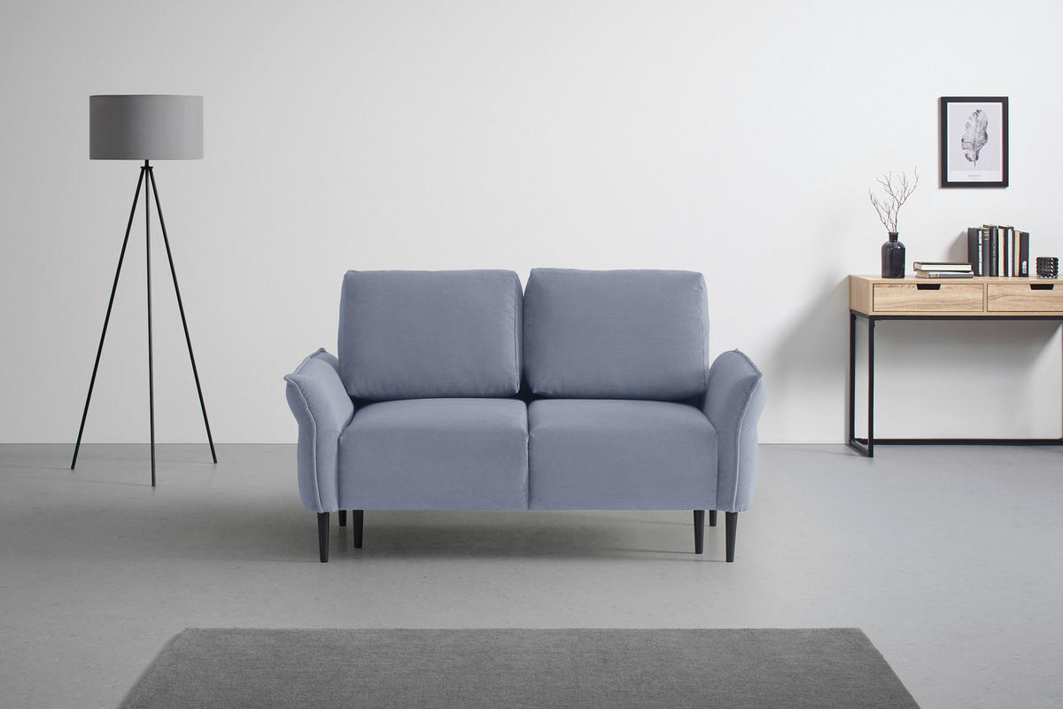 2-SITZER-SOFA Cord Blaugrau  - Blaugrau/Schwarz, Modern, Holz/Textil (150/85/92cm) - MID.YOU