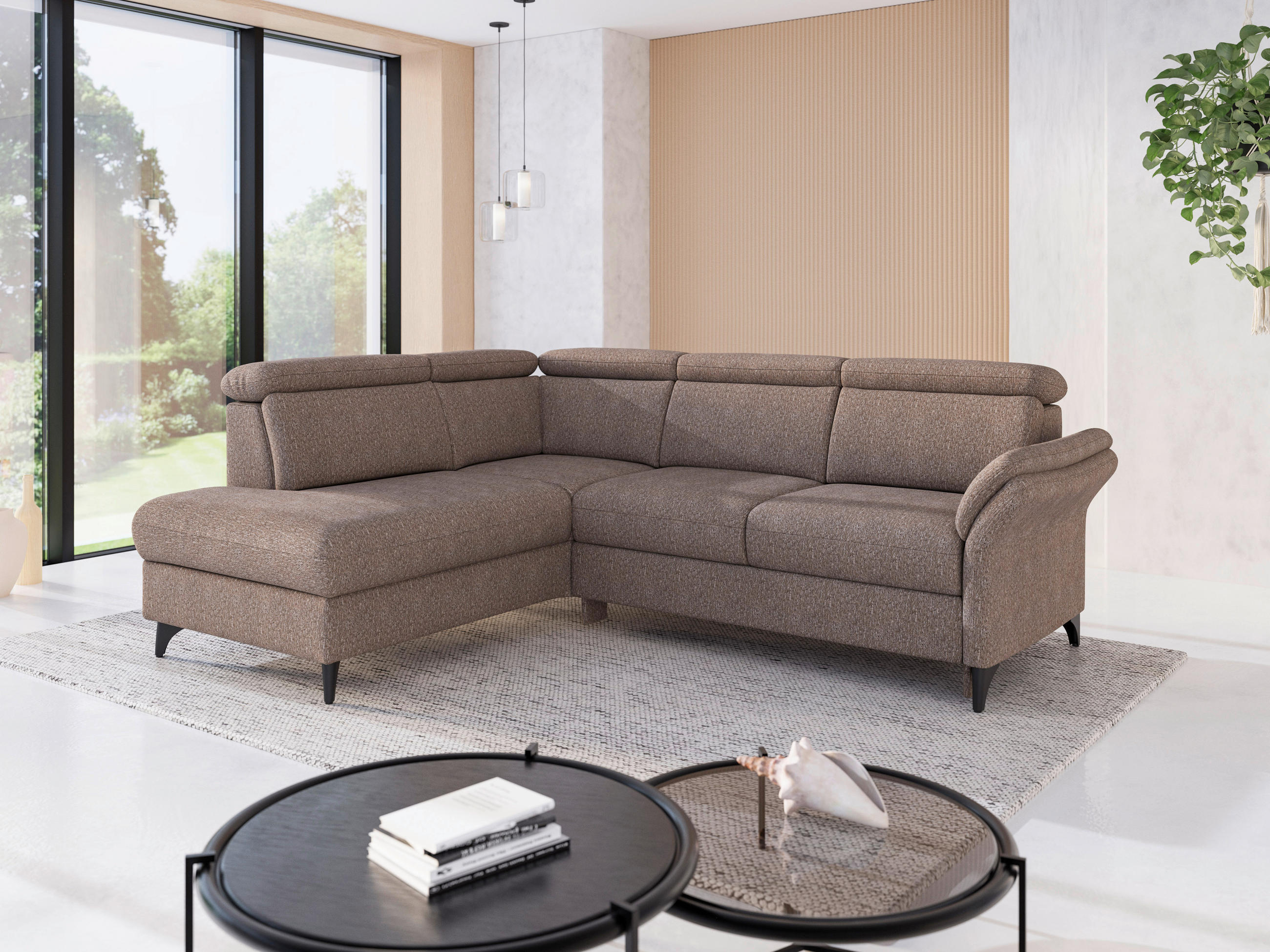 ECKSOFA Chenille Cappuccino  - Schwarz/Cappuccino, Konventionell, Textil/Metall (193/247cm) - Sit & More