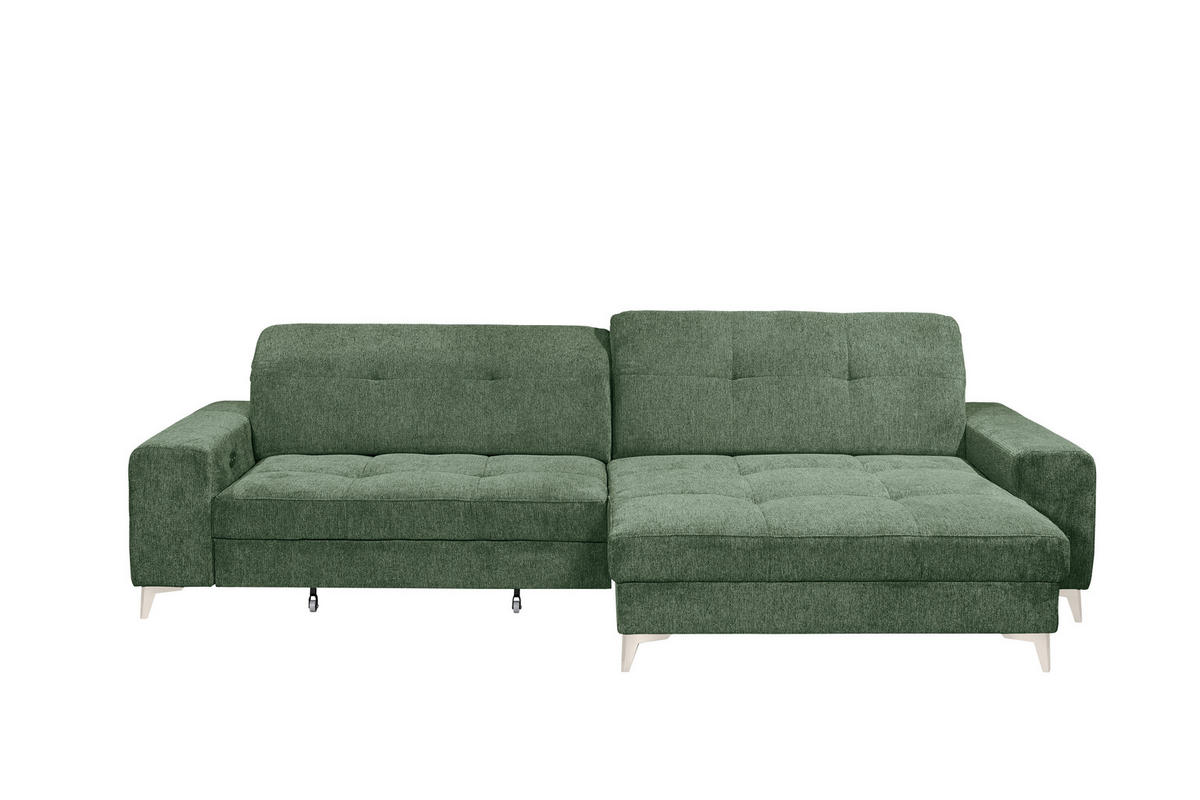 ECKSOFA Mikrovelours Dunkelgrün  - Kaschmir/Dunkelgrün, Design, Kunststoff/Textil (328/182cm) - MID.YOU
