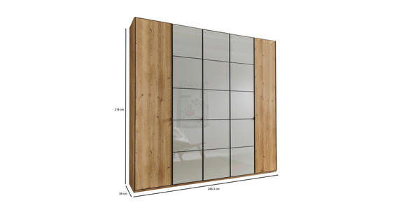 DREHTÜRENSCHRANK 250/216/58 cm 5-türig Champagner, Eiche Bianco - Schieferfarben/Eiche Bianco, Design, Glas/Holzwerkstoff (250/216/58cm) - Novel