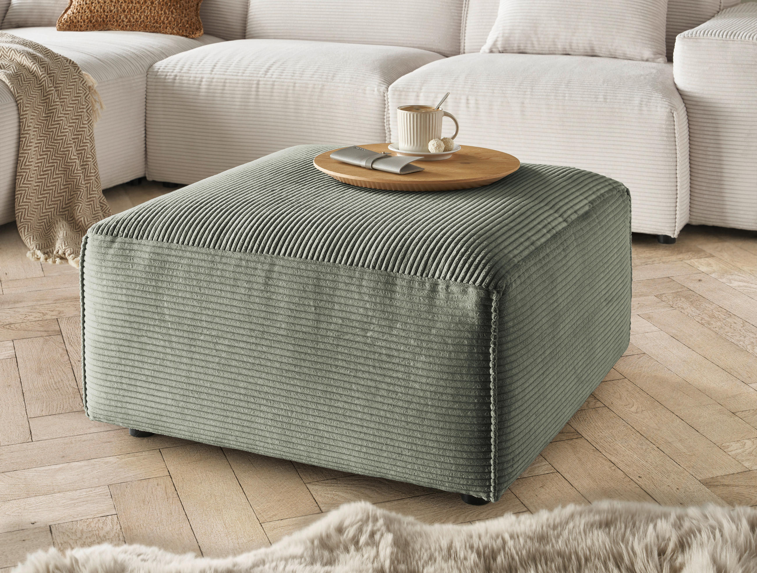 HOCKER Cord Grün  - Schwarz/Grün, Design, Kunststoff/Textil (80/71/80cm) - Pure Home Lifestyle