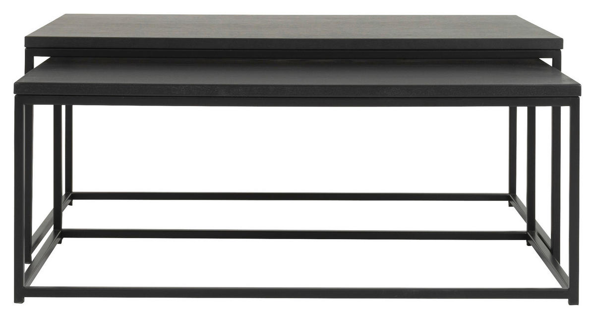 COUCHTISCHSET furniert rechteckig Schwarz, Eschefarben  - Eschefarben/Schwarz, Design, Holzwerkstoff/Metall (95-100/36,8-41,8/50-60cm)