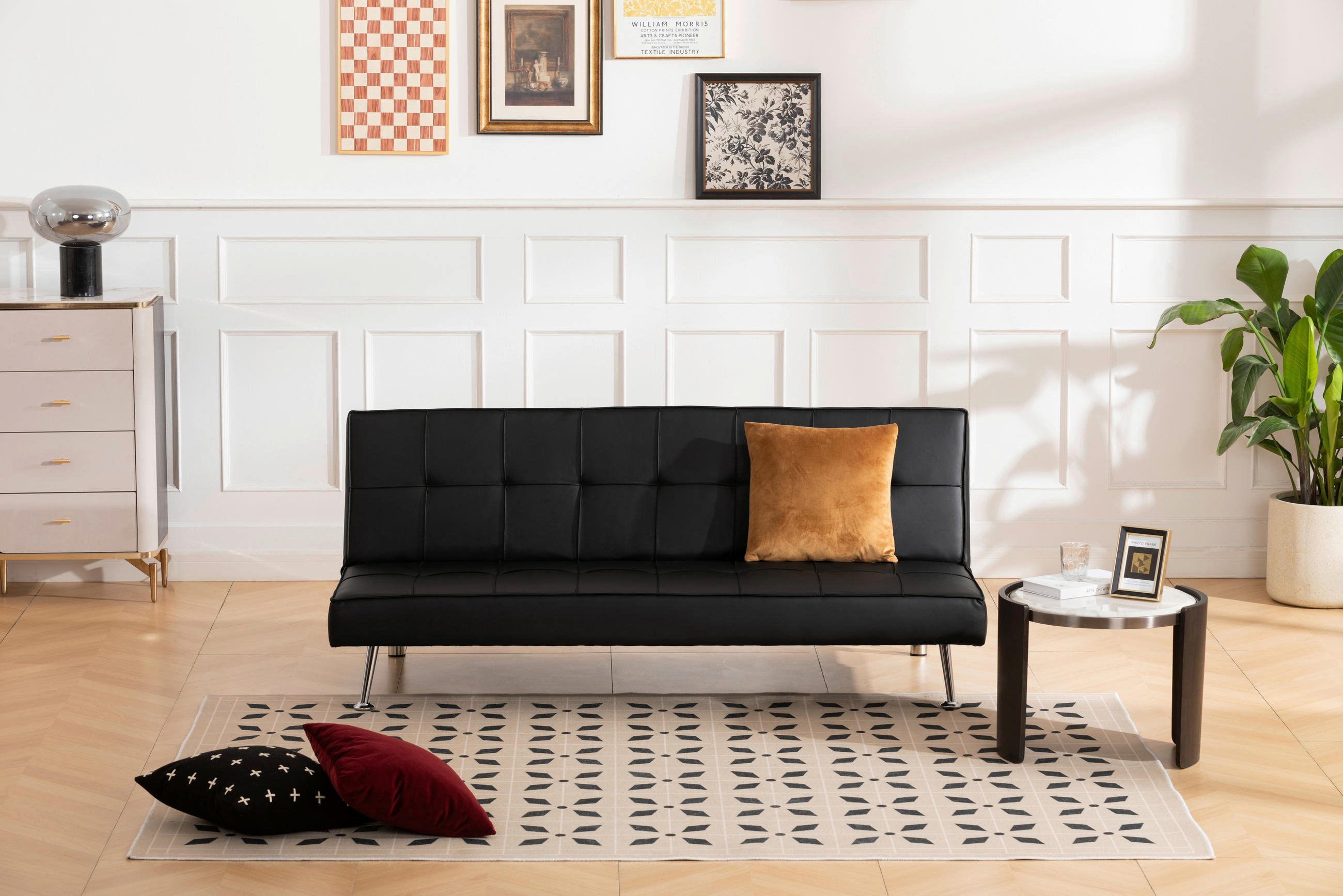 CANAPEA EXTENSIBILĂ textil negru  - argintiu/negru, Basics, metal/textil (179/74/91cm) - P & B