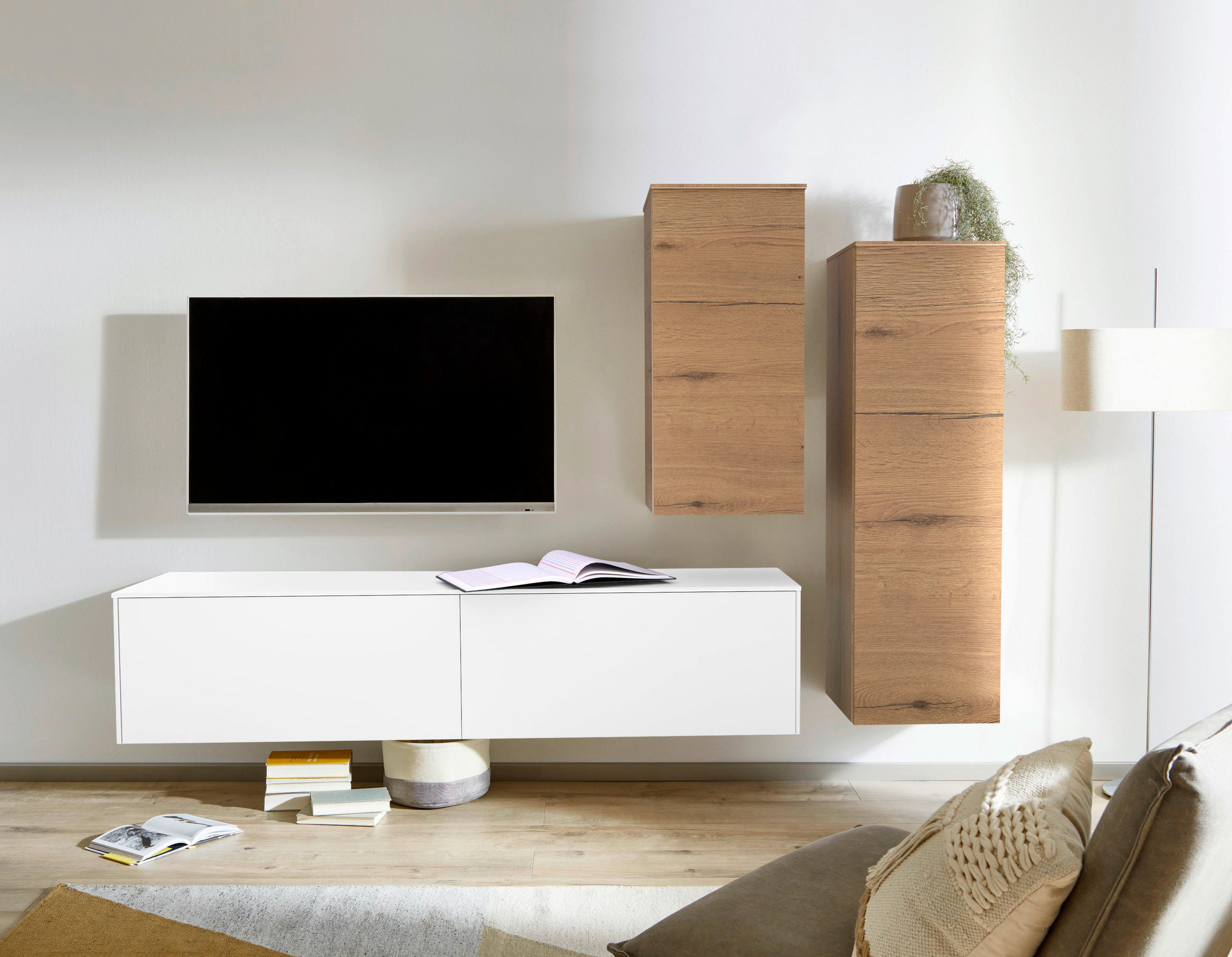 WOHNWAND 3-teilig  in Weiß, Eichefarben  234/174/37 cm  - Eichefarben/Weiß, Design, Holzwerkstoff (234/174/37cm) - Celina Home