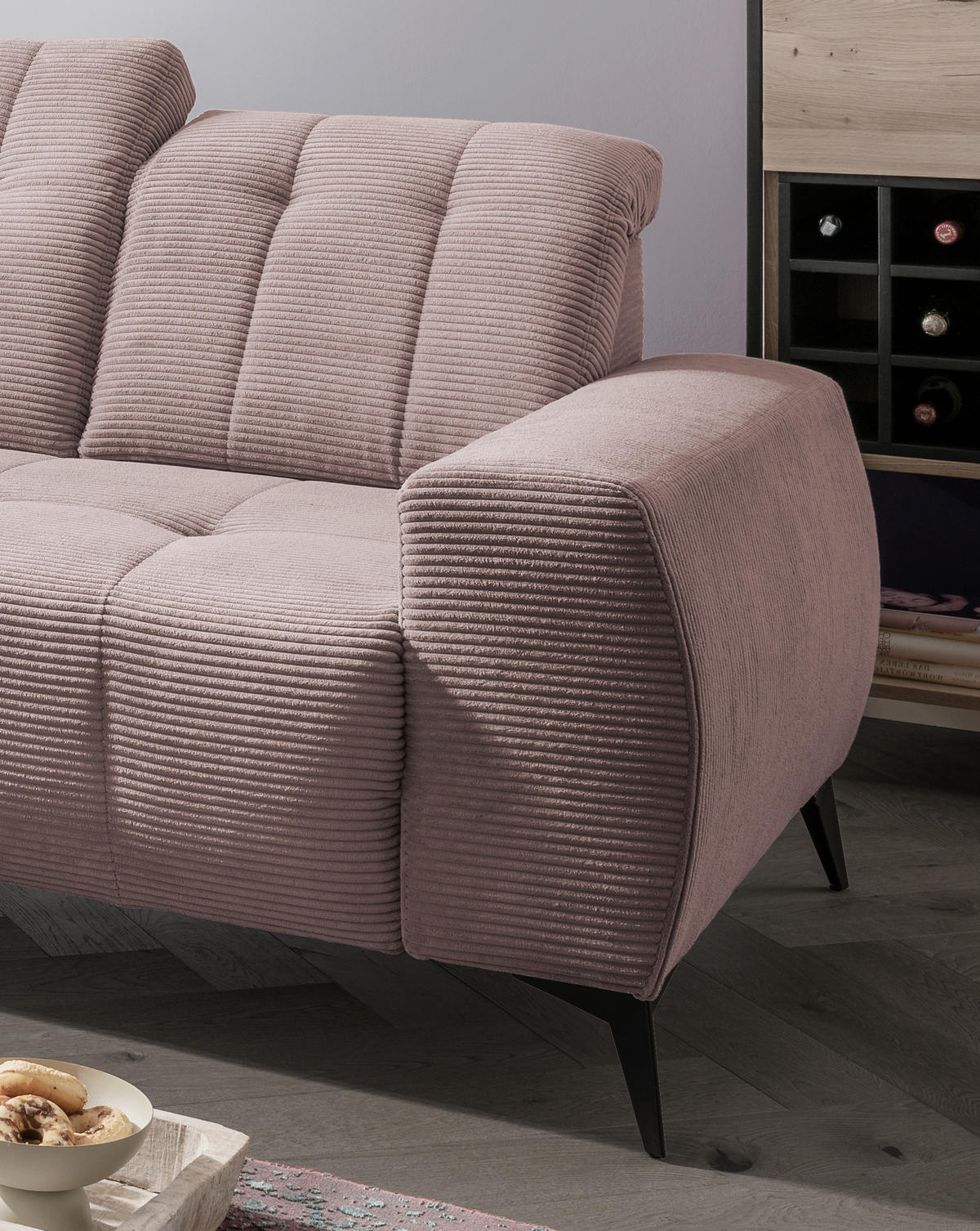 ECKSOFA in Cord Rosa  - Schwarz/Rosa, Modern, Textil/Metall (200/261cm) - Livetastic