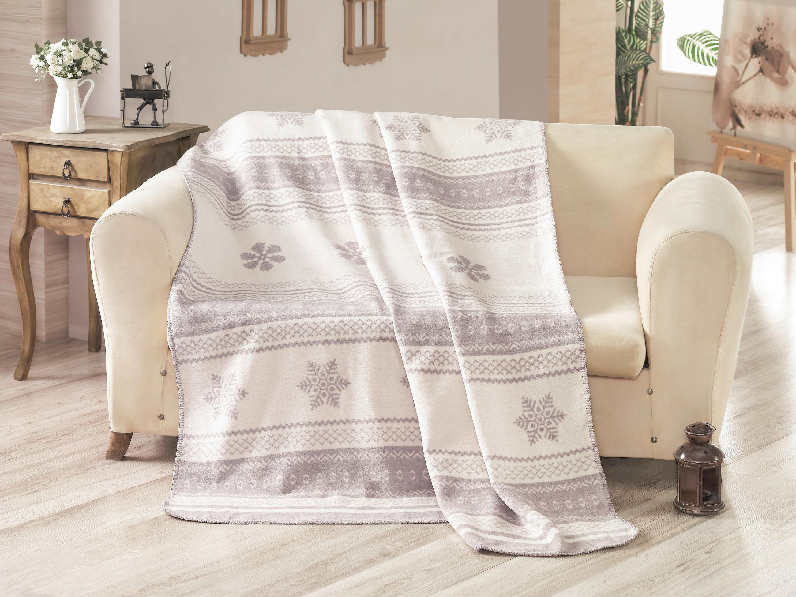 TAKARÓ  - világosszürke/fehér, Basics, textil (36/36/10cm)