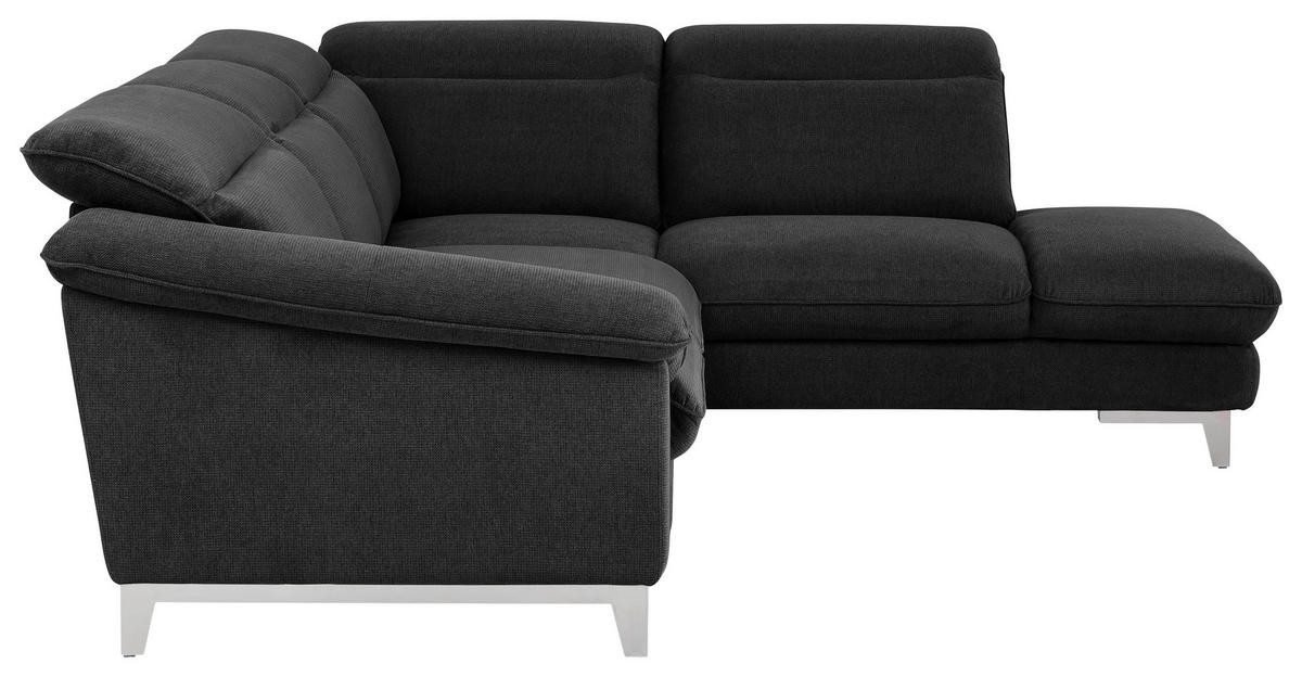 ECKSOFA in Chenille Schwarz  - Chromfarben/Schwarz, Design, Textil/Metall (293/232cm) - Livetastic