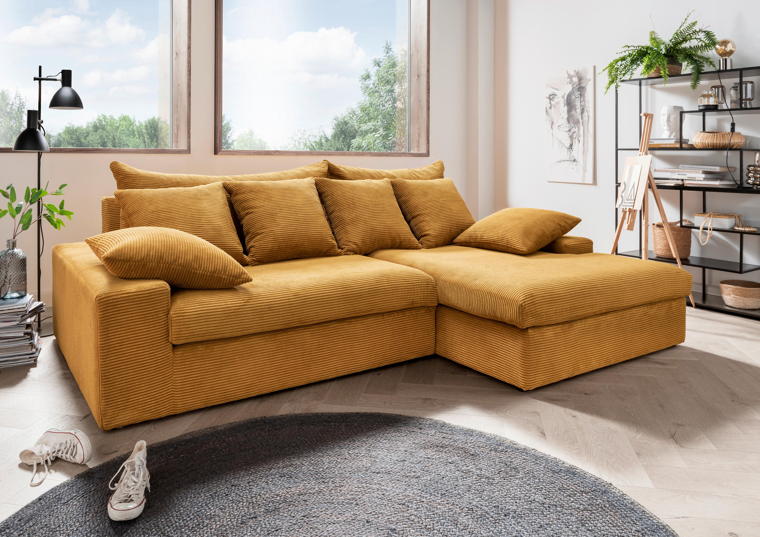 ECKSOFA Goldfarben Cord  - Goldfarben/Schwarz, MODERN, Kunststoff/Textil (278/200cm) - Livetastic