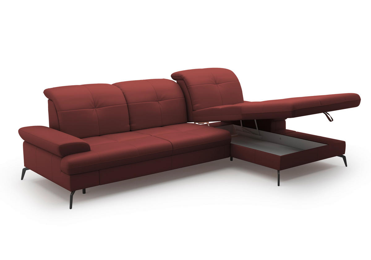 ECKSOFA in Echtleder Rotbraun  - Rotbraun/Schwarz, Konventionell, Leder/Metall (279/185cm) - Sit & More