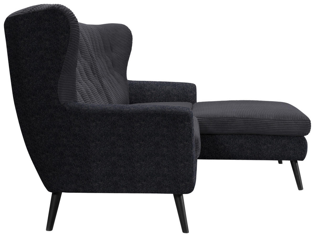 ECKSOFA in Cord Anthrazit  - Anthrazit/Schwarz, Design, Holz/Textil (237/165cm) - Stylife
