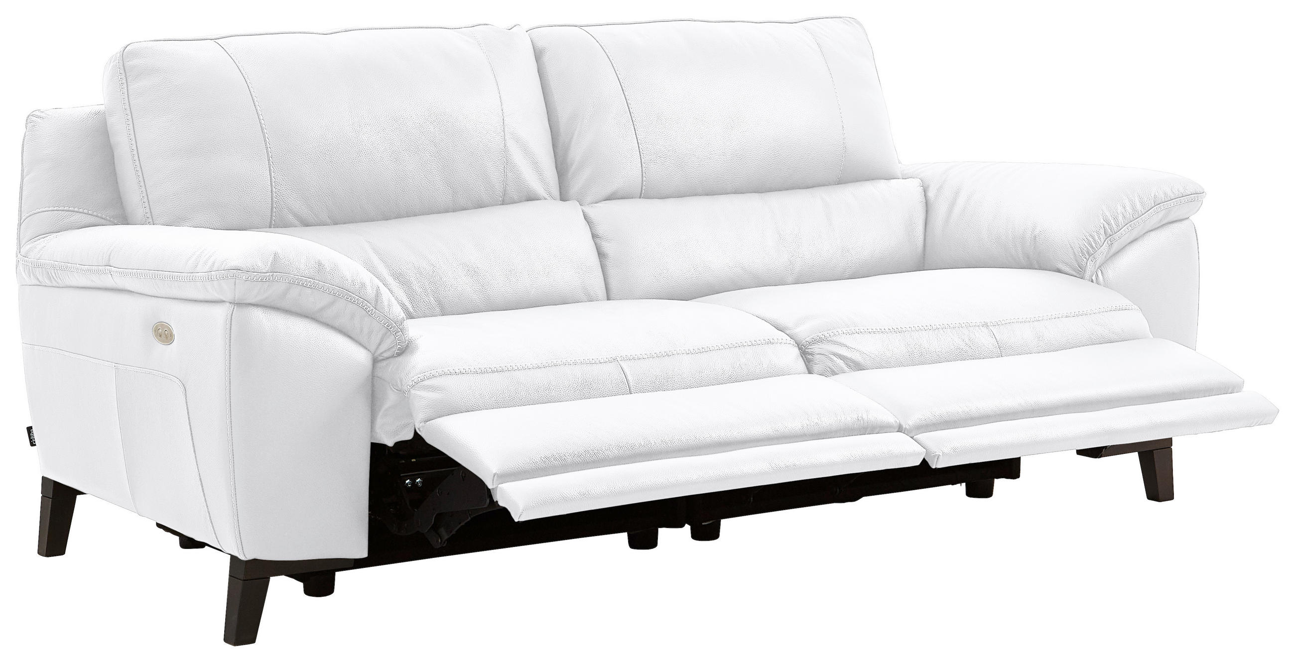 2,5-SITZER mit Relaxfunktion in Kombination Echtleder/Lederlook Weiss  - Wengefarben/Weiss, Design, Leder/Holz (216/97/95-151cm) - Livetastic