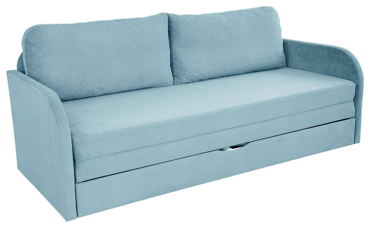 SCHLAFSOFA  mit Liegefunktion Flachgewebe Hellblau  - Schwarz/Hellblau, Design, Kunststoff/Textil (203/77/86cm) - MID.YOU