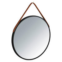 WANDSPIEGEL 40/40/3 cm    in rund  - Schwarz/Braun, Basics, Glas/Leder (40/40/3cm) - Wenko